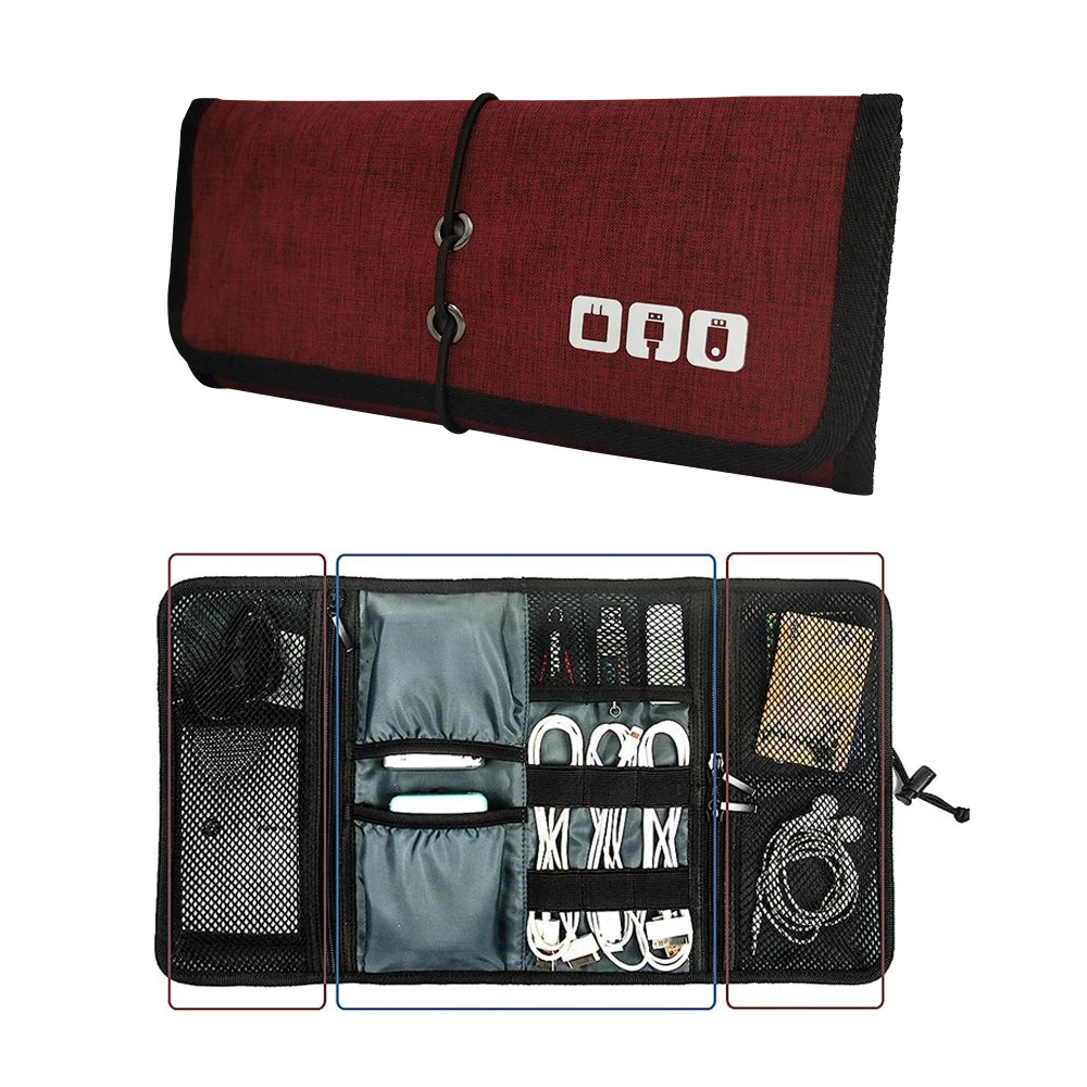 Travel Cable Storage Bag,Electronic Organizer Cord Pouch,Roll up Tech Carrying Case for USB Cables Charger Phone Accessories Bag