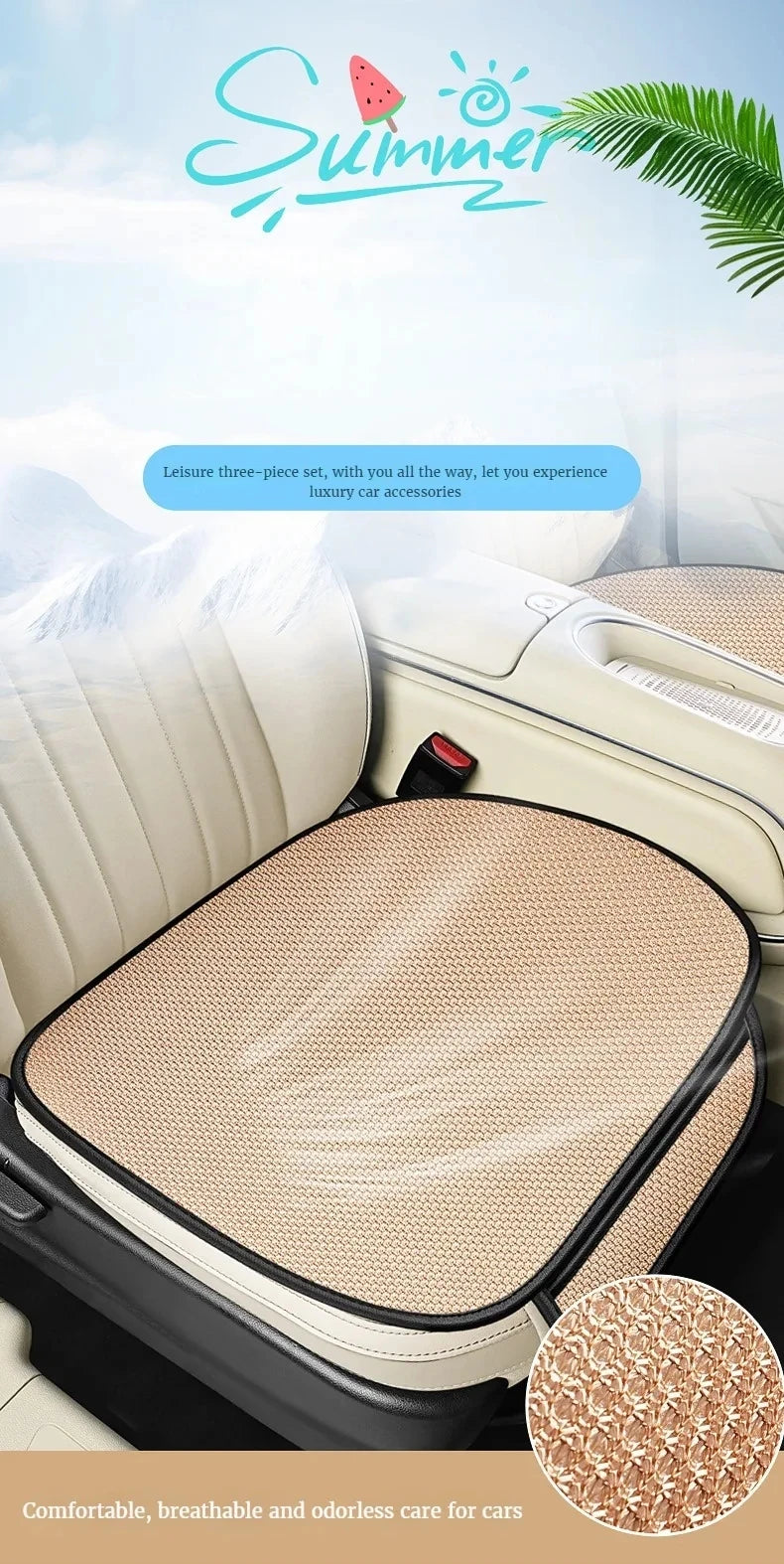 Summer Cool Car Seat Cushion, Breathable Comfort Drivers Seat Covers with Storage Bag, Car Protector Accessories for Truck, SUV