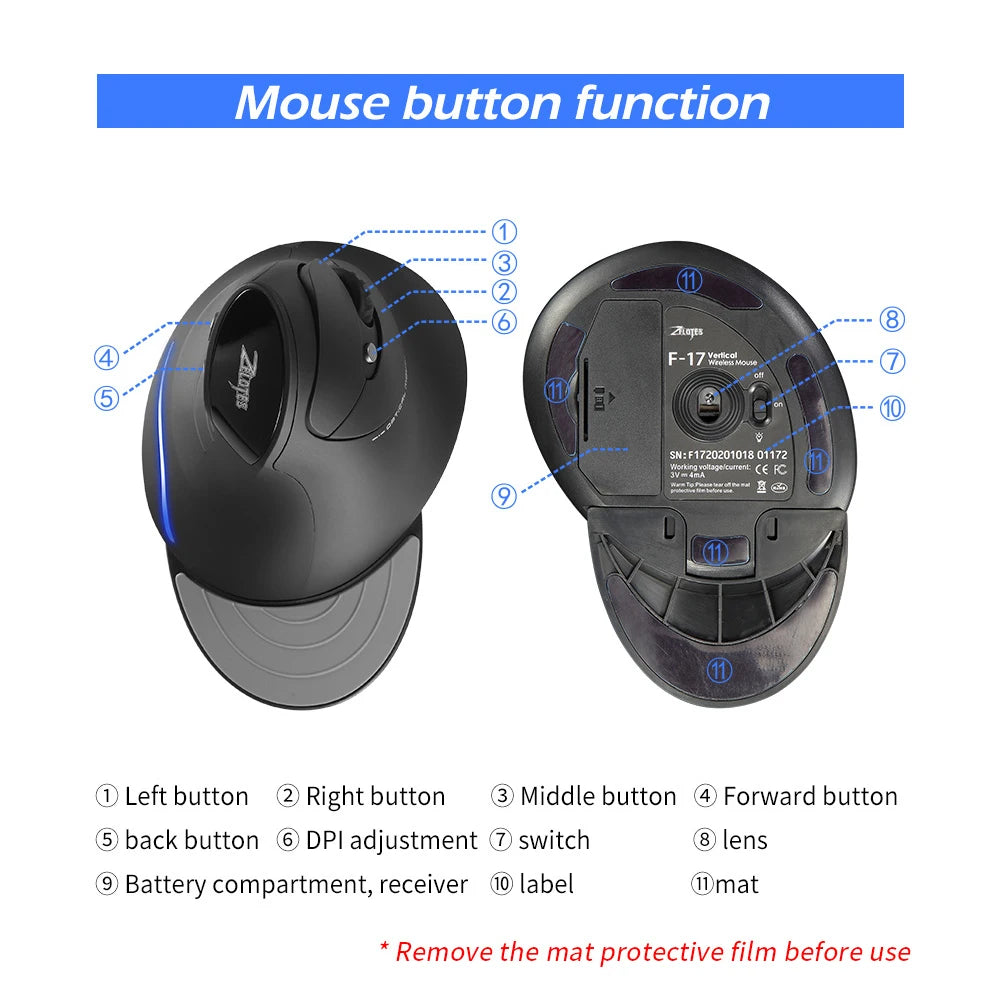 Ergonomic S 2.4G Gaming Mouse Upright Optical Mice Wireless Game LED Mice 2400 DPI for PC Computer Home Office