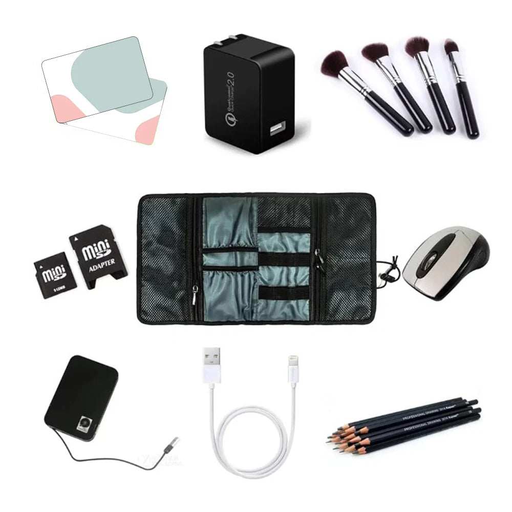 Travel Cable Storage Bag，Electronic Organizer Cord Pouch，Roll up Tech Carrying Case for USB Cables Charger Phone Accessories Bag