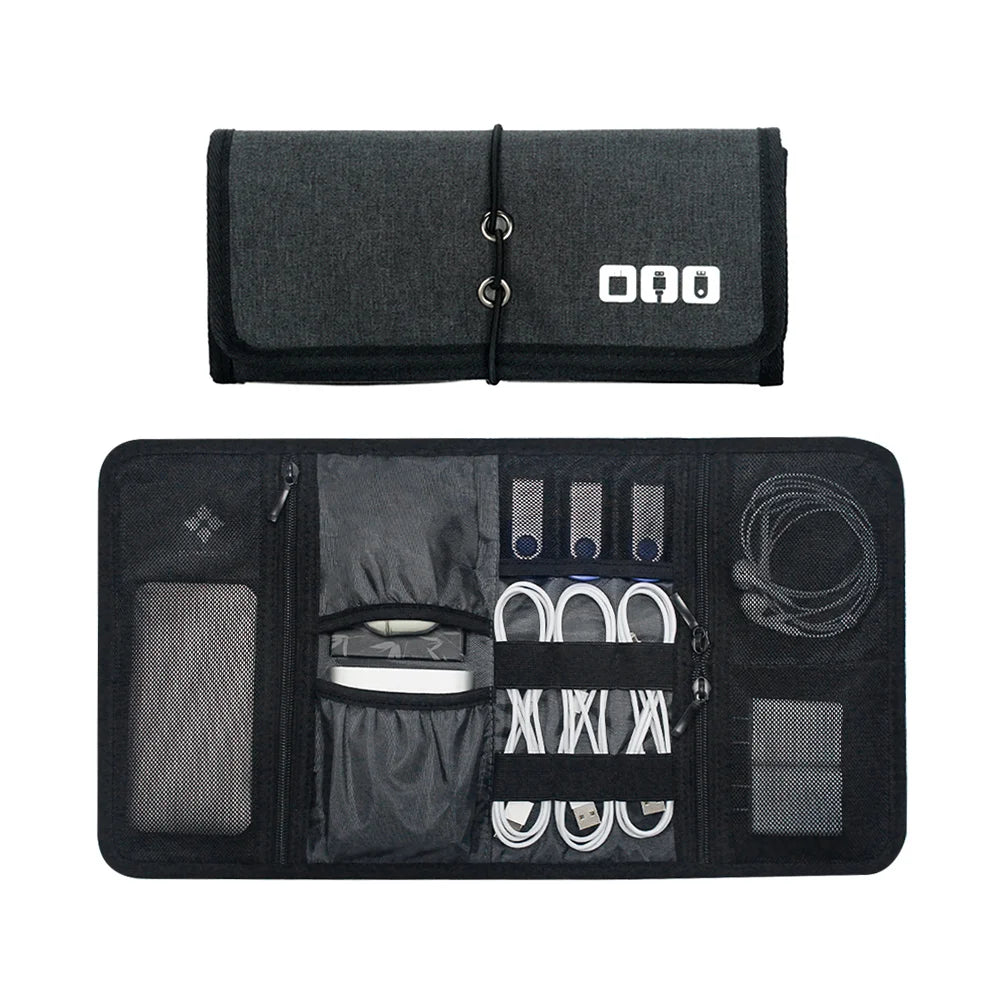 Travel Cable Storage Bag，Electronic Organizer Cord Pouch，Roll up Tech Carrying Case for USB Cables Charger Phone Accessories Bag