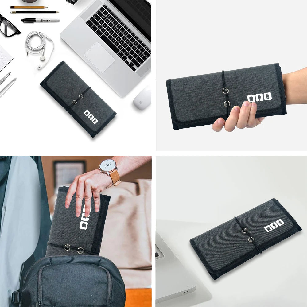 Travel Cable Storage Bag，Electronic Organizer Cord Pouch，Roll up Tech Carrying Case for USB Cables Charger Phone Accessories Bag