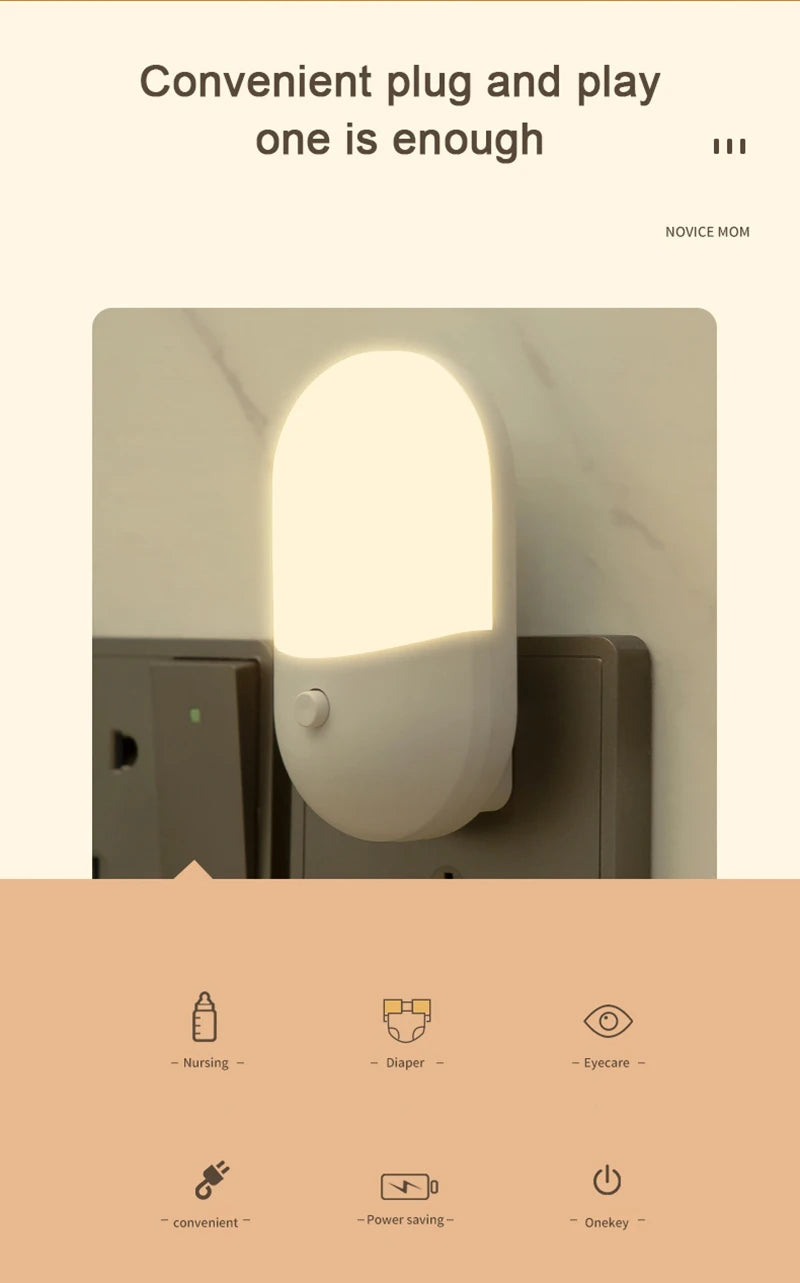 Led Mini Night Light Switch Plug-In Led Light Eye Protection Night Light Lamp Use For Bedside Baby Feeding Living Room