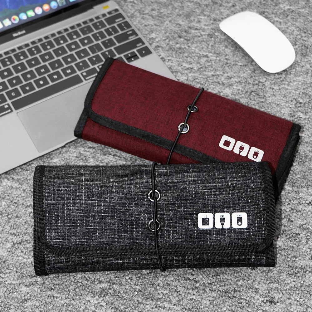 Travel Cable Storage Bag，Electronic Organizer Cord Pouch，Roll up Tech Carrying Case for USB Cables Charger Phone Accessories Bag